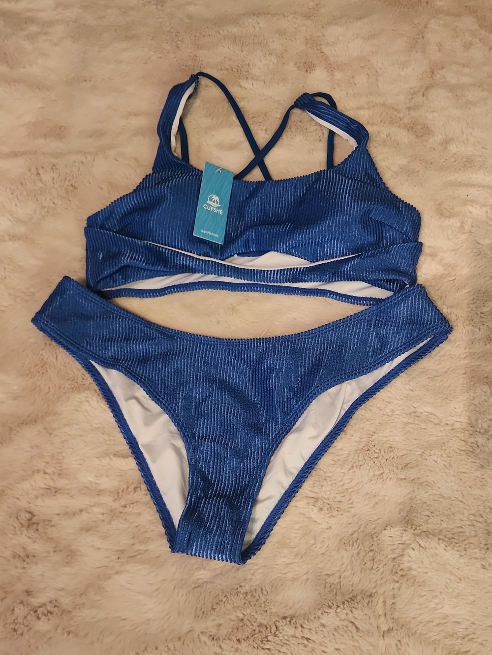 Cupshe Electric Blue Ribbed Cutout Bikini Set